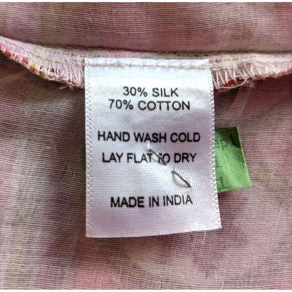 ALICIA BELL Pink Gold Silk-Cotton Short Sleeve Boho Peasant Top Sz L - Picture 4 of 6